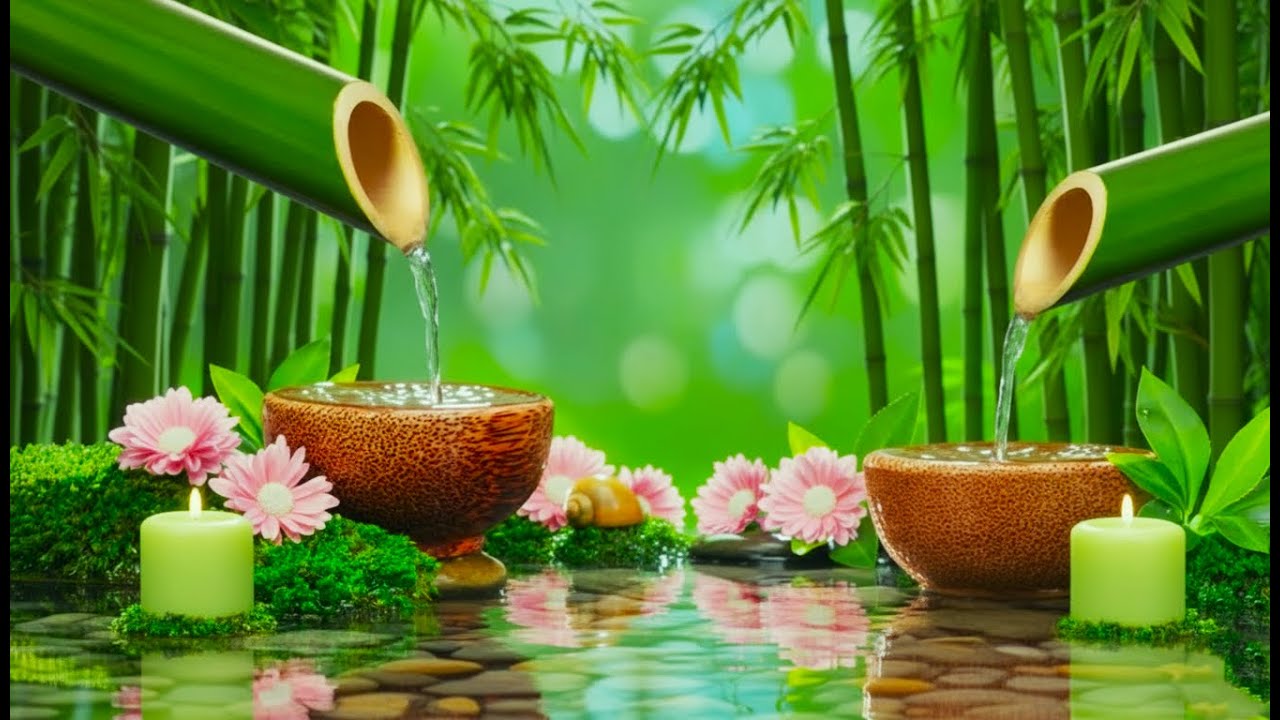 Relaxing Sleep Music + Bamboo Water Fountain 🌿 Cure Insomnia, Calm Anxiety