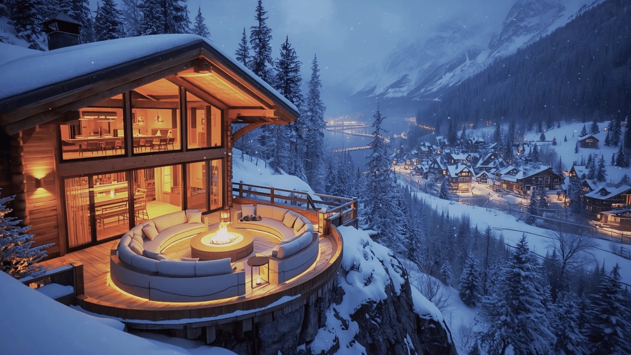 Warm Jazz Playlist at a Snowy Riverside Café ☕ | Winter Night Jazz for Relax, Study & Focus