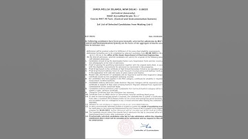 Selected candidates from first waiting list of M.tech(Control system) Jamia Millia Islamia #JMI