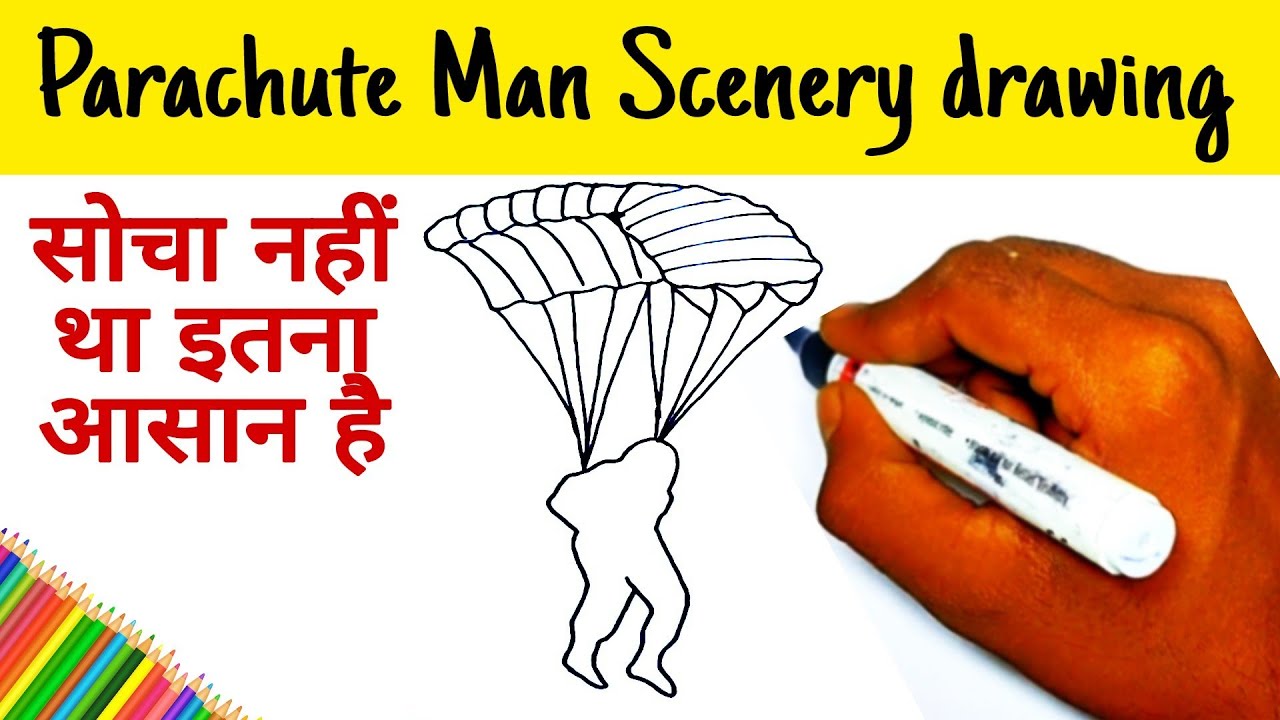 How To Draw A Parachute Man Scenery Drawing Simple Parachute Scenery