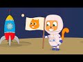 Familia de Gatos - Astronauta Iza La Bandera Dibujos Animados Para Niños