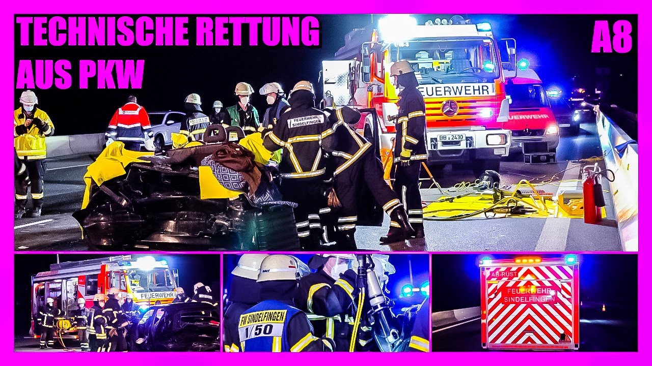 ⏩ A8: Technische Rettung aus PKW 🚓 🚑 🚒 Feuerwehr Sindelfingen - Schere &  Spreizer im Einsatz 👨‍🚒 