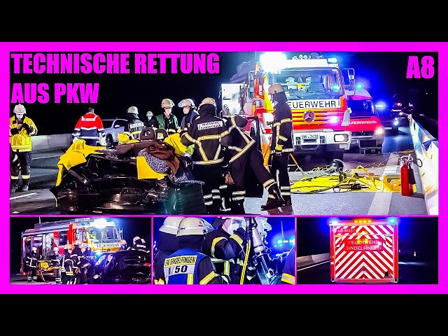 ⏩ A8: Technische Rettung aus PKW 🚓 🚑 🚒 Feuerwehr Sindelfingen - Schere &  Spreizer im Einsatz 👨‍🚒 