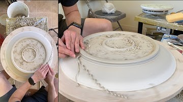 457. Trimming a Large 20” Roller/Chattering Texture Platter with Hsin-Chuen Lin 林新春 20吋滾花紋大盤修坯跳刀示範