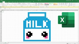 How to draw a pixel Kawaii Milk in MS Excel | MS Excel Drawing | Pixel Art screenshot 1