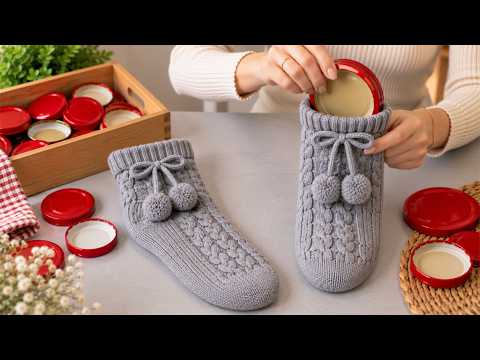 🧦😍 Incredible! Look What I Did with Old Socks and Jar Lids!