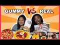 Gummy Food vs. Real Food Challenge! *TRYING GUMMY PIZZA AND SUSHI EW!*