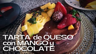 TARTA de QUESO con MANGO y CHOCOLATE // Pay de queso // Tarta de queso al horno //  reposteria