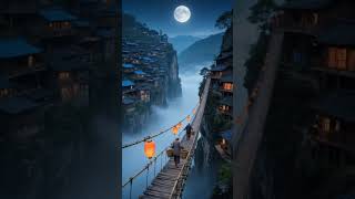 Would You Dare Cross This  Cliffside Bridge Under The Moon shorts dangerousplaces travel