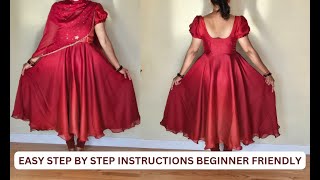 Easy & Simple Full Circle Umbrella Gown/Kurti Puff Sleeves - YouTube