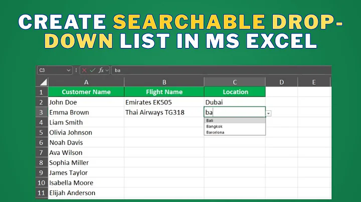 Create Searchable DropDown List in Excel in 2 mins