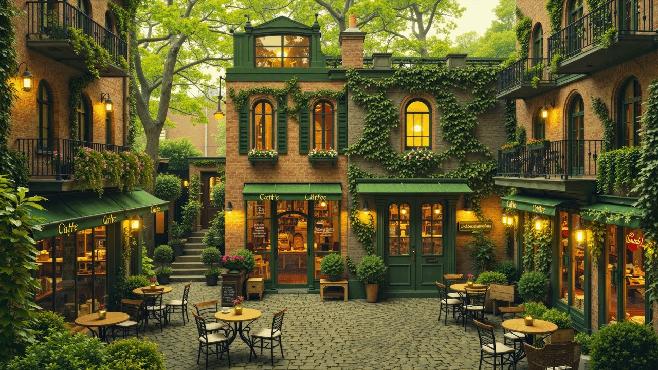 Hidden Garden Cafe Ambience ☕ Smooth Jazz in a Secluded European Courtyard to Relax & Unwind