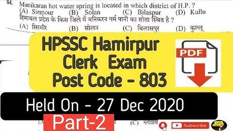 HPSSC Clerk Post Code - 803 Held on - 27 December 2020 ( Part-2)