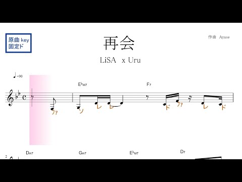 再会（LiSA x Uru) 原曲key固定ド読み／ドレミで歌う楽譜【コード付き】