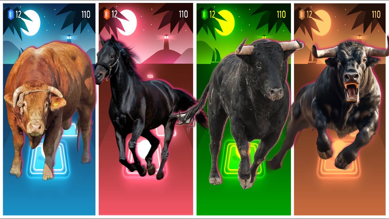 Funny Bull🐂🆚Funny Horse🐎🆚Funny Buffalo🐂🆚Funny Buffalo🐃🔴Tiles Hop EDM Rush #tileshopedmrush #games