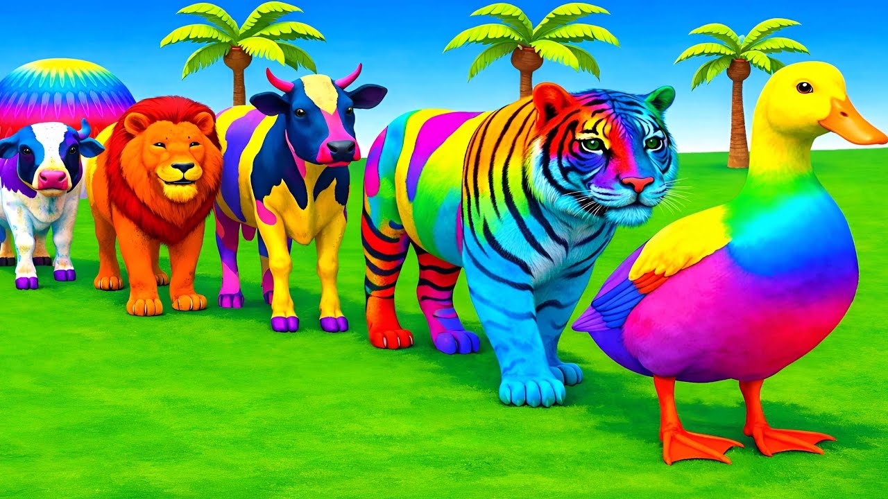 Long Slide Game with Cow Elephant Gorilla Hippopotamus Tiger 3d Animal Game Funny 3d Animals