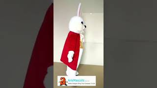 Lovely Bunny Suit With Red Jacket For Easter Events, White Bunny Rabbit Costume Full Mascot Outfit