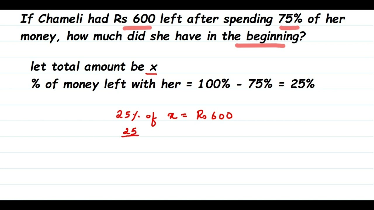 If Chameli had Rs 600 left after spending 75% of her money, how