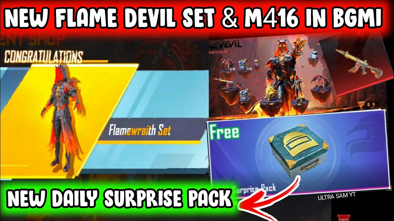 0UC DAILY SURPRISE PACK IN BGMI 🔥 HOW TO GET FLAME DEVIL SET & M416 SKIN 🔥 FLAME DEVIL CRATE OPENING