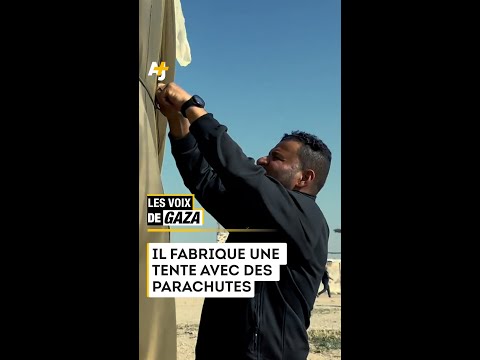 هذا الفلسطيني يصنع خيمة مع المظلات