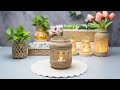 Simple Tutorial DIY Reused Glass Bottle Turn It to Beautiful Storage Flower Jar for Table Decoration