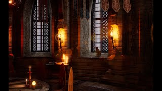 Castle Rainstorm Ambience | Thunder and Torchlight | Fireplace Sounds for Sleeping