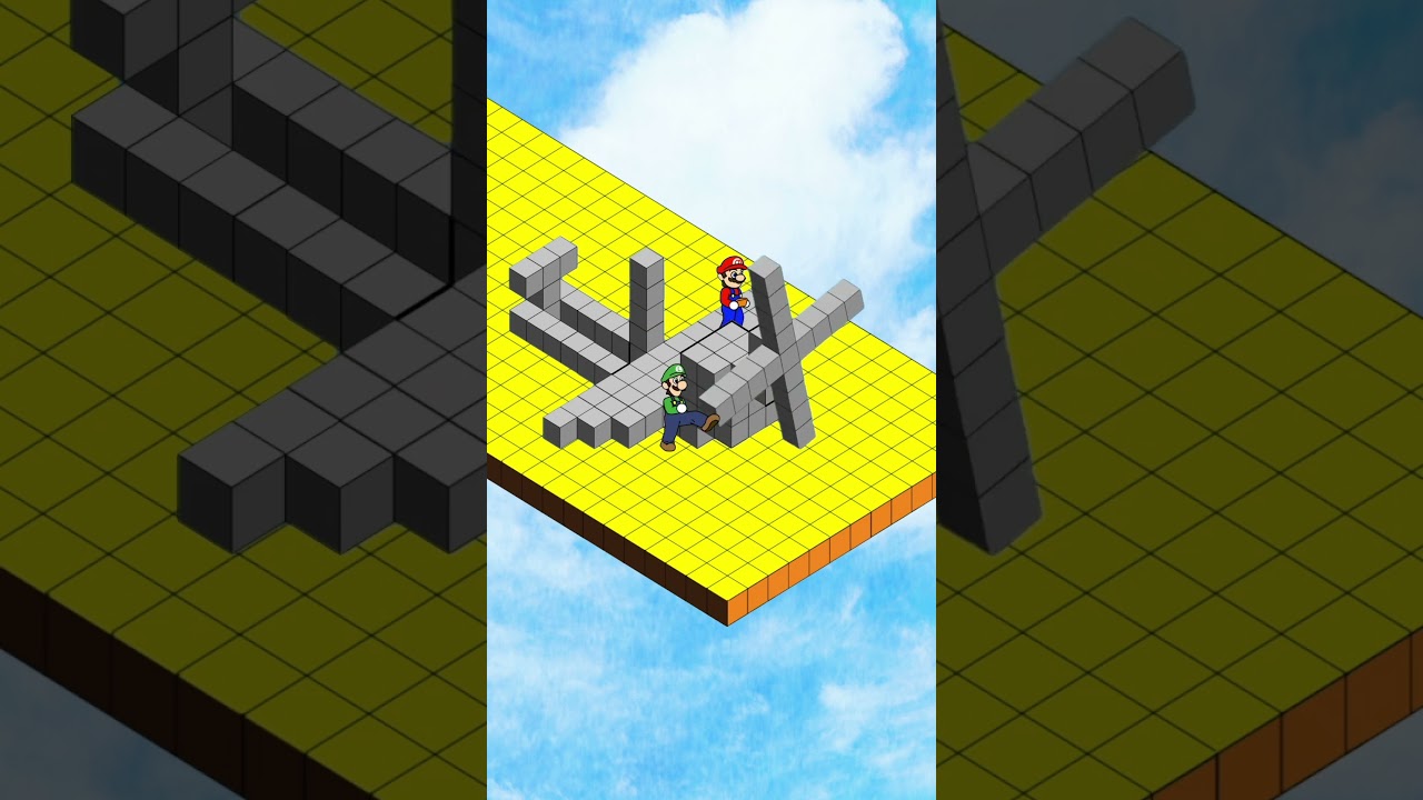 Mario&Luigi transforms a square prism to the propeller plane.and flies it. #animation