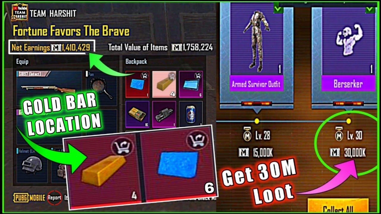 How To Increase (Lv30 With 30.000K) Loot in Metro Royal Mode | Best Gold Bars Location | Pubg Mobile