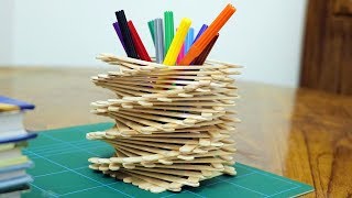 Ice Cream Stick Pen Holder Easy - Ice cream Sticks Crafts Ideas