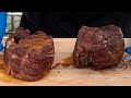 Pork and beef blade roasts cooked on the pellet grill