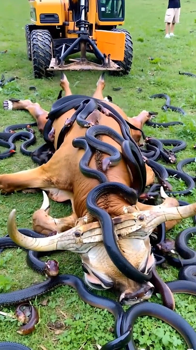 JCB Battles Snakes to Save Bull! 🐂🐍🔥 #youtubeshorts #bull #vs #python #shorts #viral
