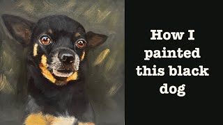A painting of a black Chihuahua dog.