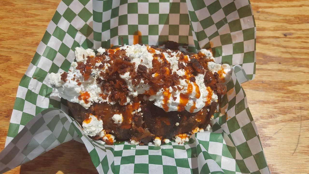 Giant Bacon Wrapped Buffalo Blue Cheese Baked Potato Review - OC Fair 2016