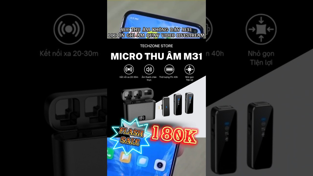 MIC THU ÂM KHÔNG DÂY M31, LỌC ỒN GHI ÂM QUAY VIDEO LIVESTREAM