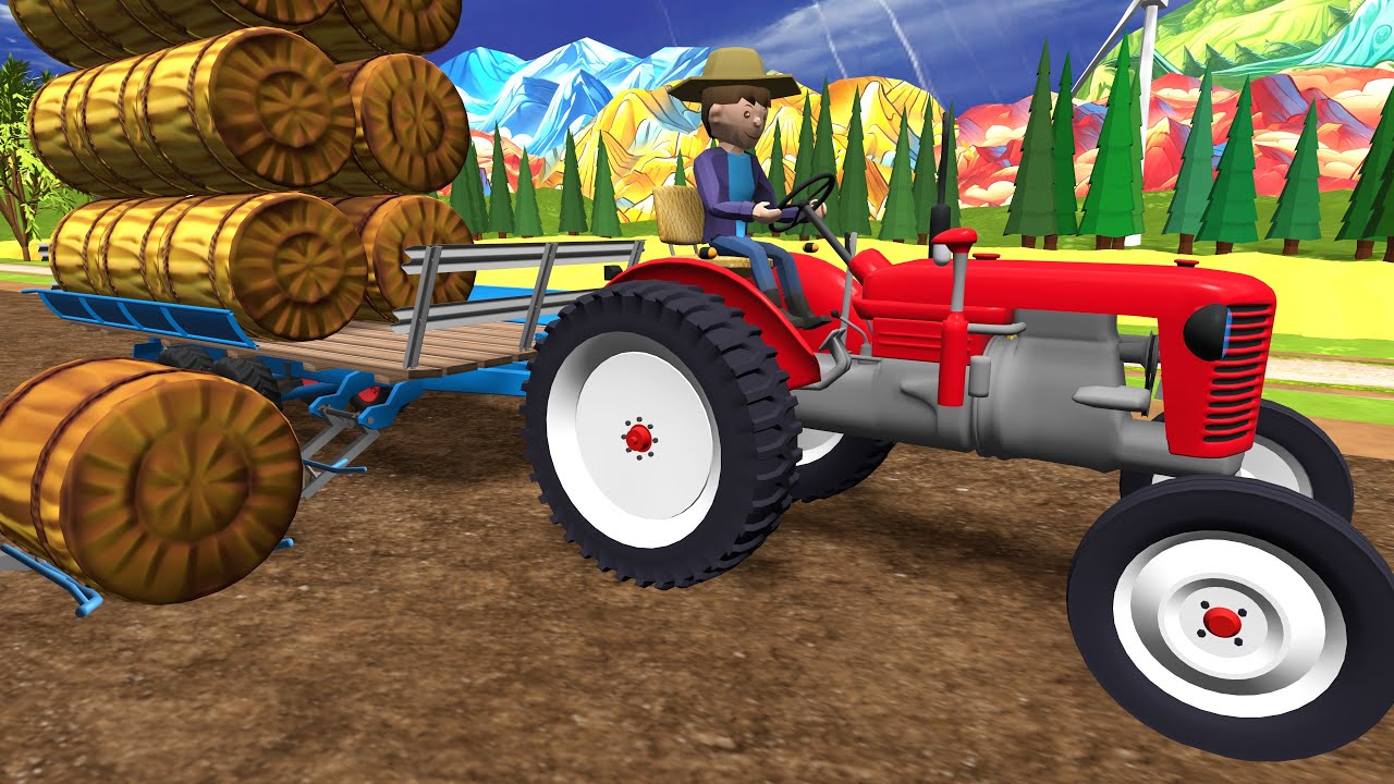 Farming in a Thunderstorm | Tractor and Backhoe Loader Save the Hay Bales from Rain