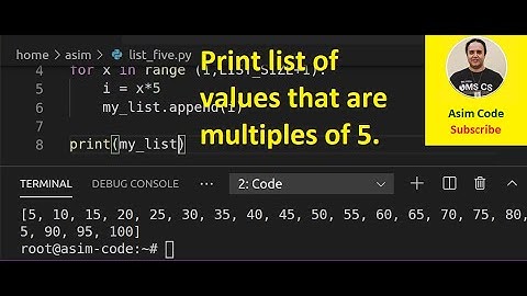 Python program print list of values that are multiples of 5