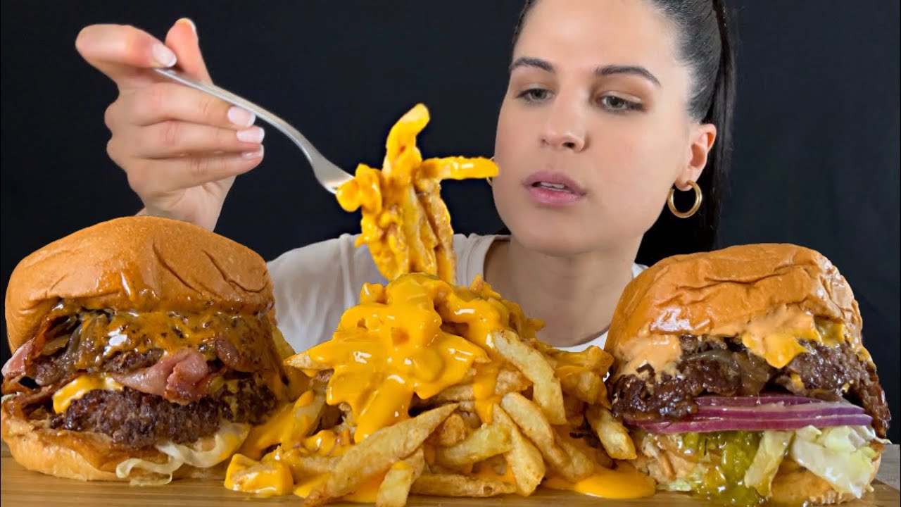 Big Juicy Burgers & Cheddar Sauce Fries | Mukbang | Asmr - Youtube