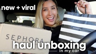 NEW SEPHORA HAUL ♡ NEW *VIRAL* MAKEUP UNBOXING IN MY CAR ✨