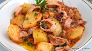 Calamares Guisados con Patatas. Receta Fácil y Tradicional.