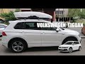 Roof rack bars with railing Thule Wingbar Edge for Volkswagen Tiguan vs Cargo Box Motion XT XL
