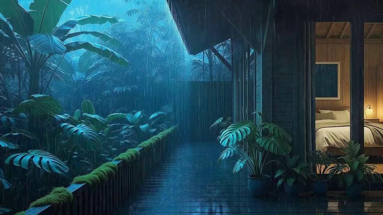 Calming Steady Rain To Sleep Fast In Green Wooden Hideaway 🌧️