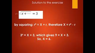 Equation with an infinite radical. Complete and explained solution. Wealth