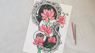 Athlete Statistics Lotus drawing || How To Make A Lotus Drawing || How To Draw A Lotus Flower || EasyMandala art