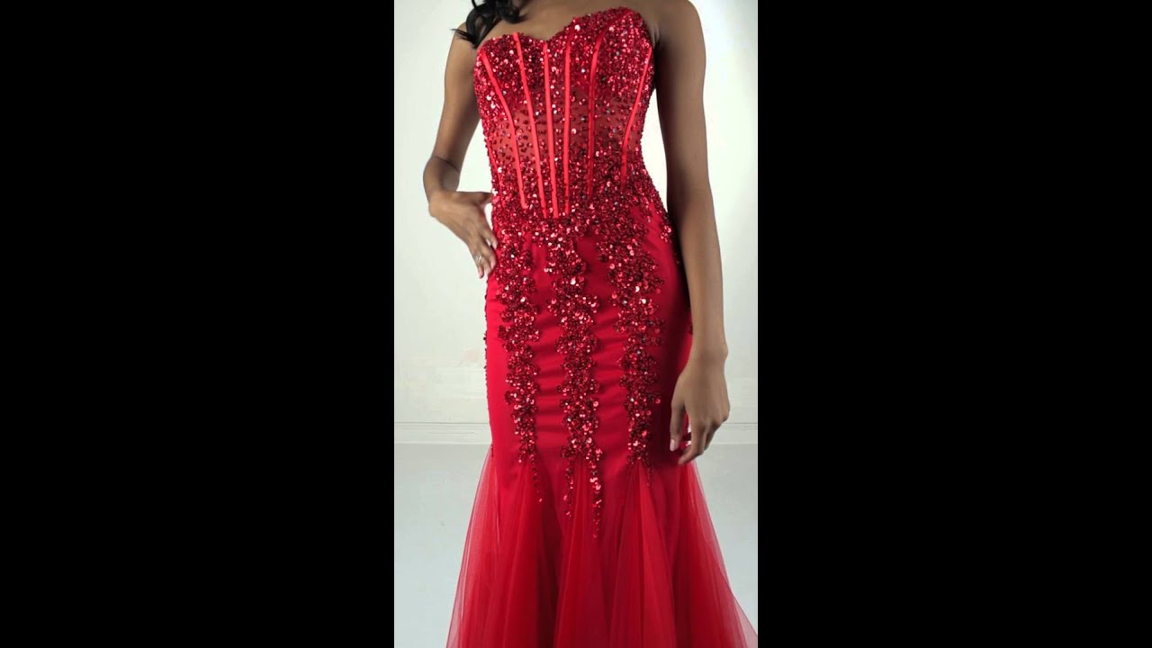 Red Mermaid Prom Dress 5908 - YouTube