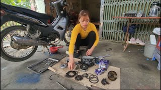 Completely replace clutch for Honda Wave@ motorbike. Every day, I change the engine| Mechanical girl