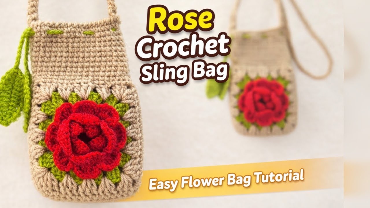 How to 🧶crochet Granny square Rose 🌹 bag |3D rose sling bag || step by step full tutorial ||| Hindi 
