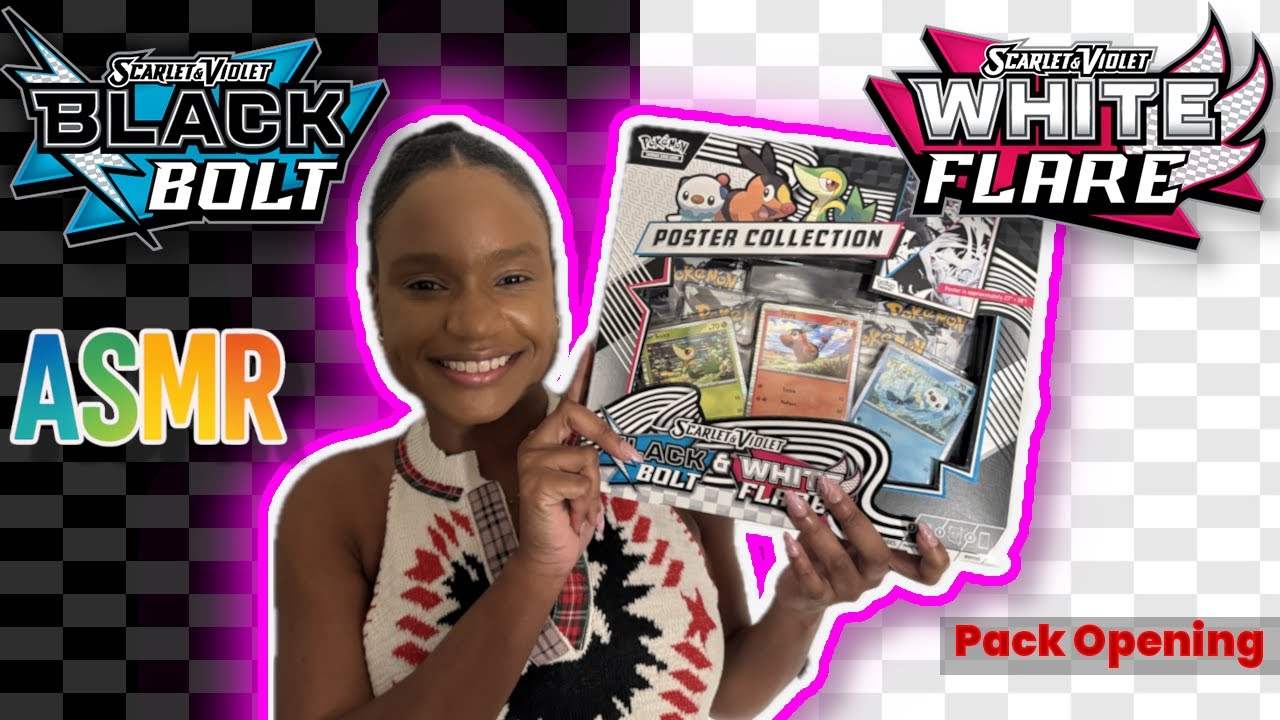 Pokemon ASMR 🖤 Black Bolt White Flare 🤍  Poster Cards Opening Tapping, Whispers, Booster Packs