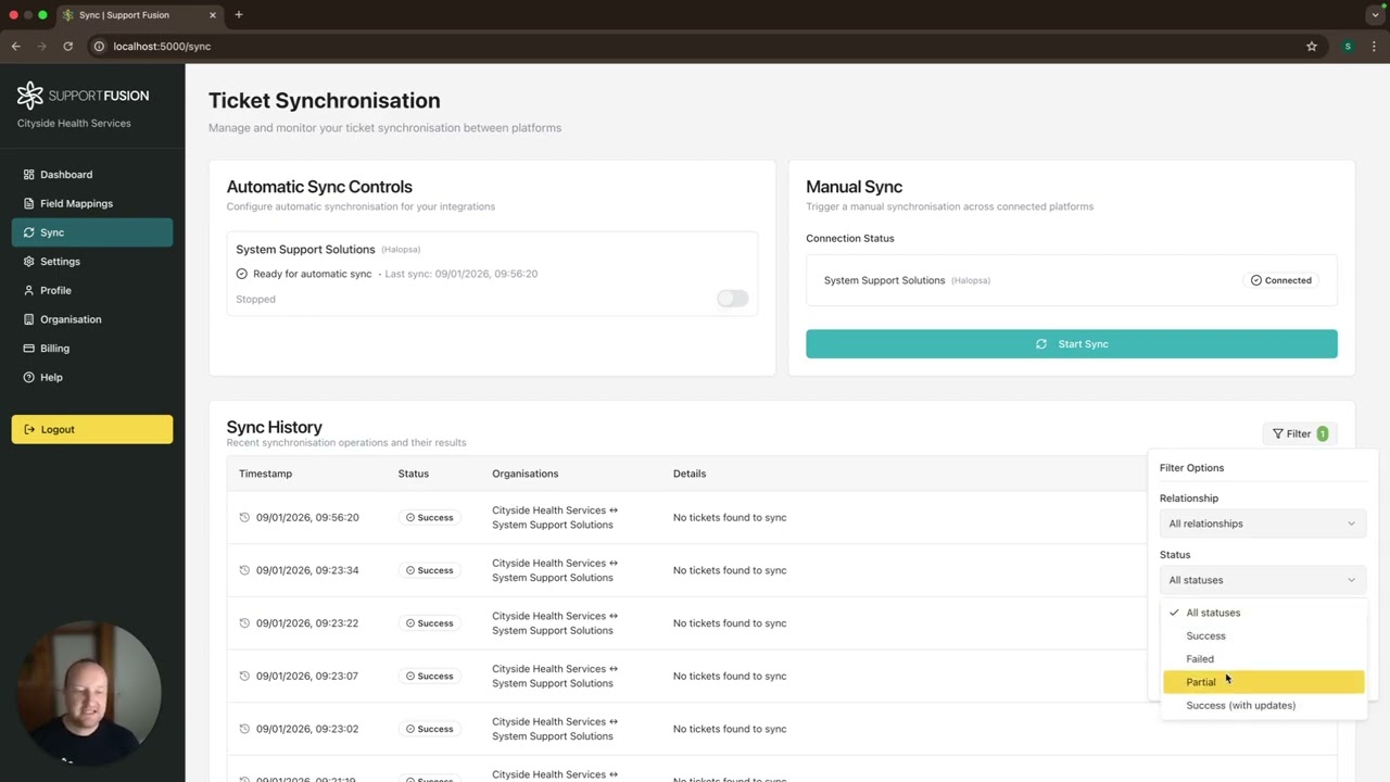 New filtering options for our Sync History page