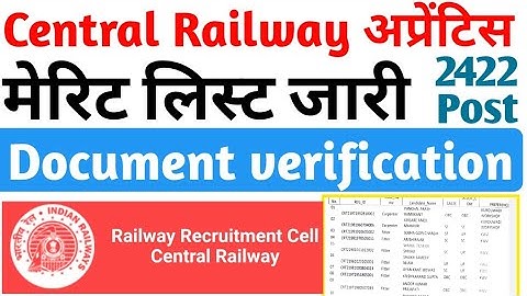 Central Railway Apprentice Document Verification Merit list 2022, RRC CR Apprentice Solapur Merit