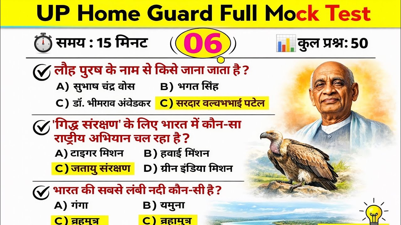 UP home guard Mock Test 06 | Home Guard practice set 6 | Home Guard GK GS Imp  Questions 